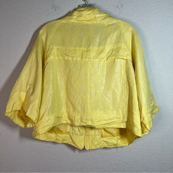 Sandro Sportwear Yellow Zip Up Cropped Blazer Jacket Women's Large Linen Blend - Picture 4 of 6